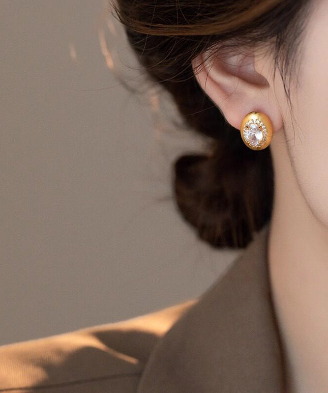 Women's Stud Earrings Pigeon Egg Style with Zircon Accents 4