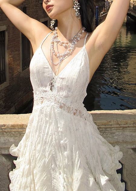 Women's Tea Dress Bohemian V Neck Patchwork Lace 4
