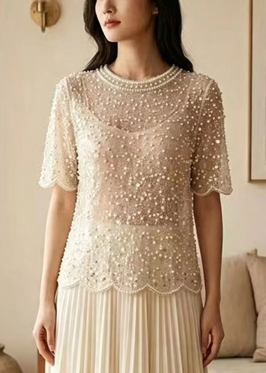 Women's Tulle Top with Sequins and Bead Detailing Summer Style 4