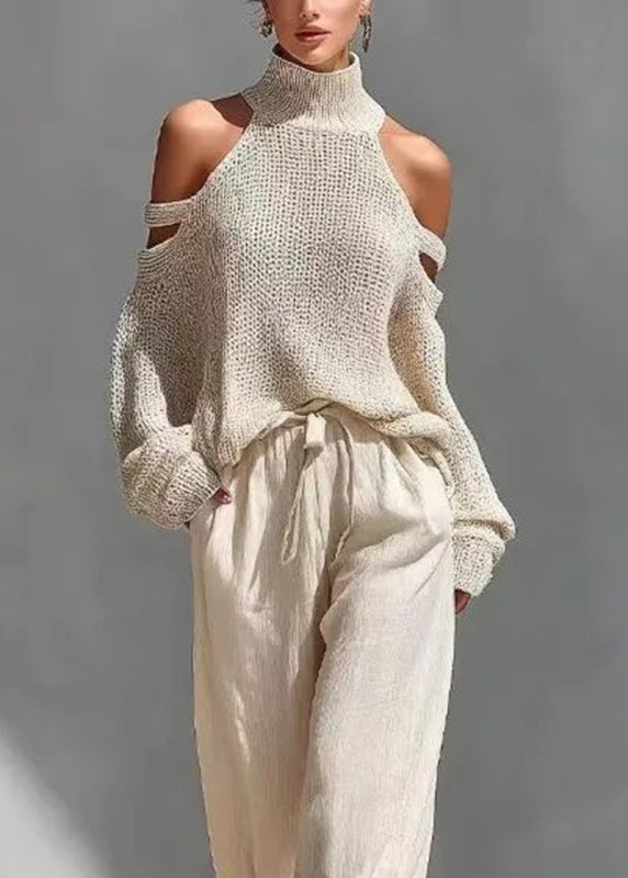 Women's Two-Piece Set Bohemian Style Turtleneck Top and Wide Leg Pants 4