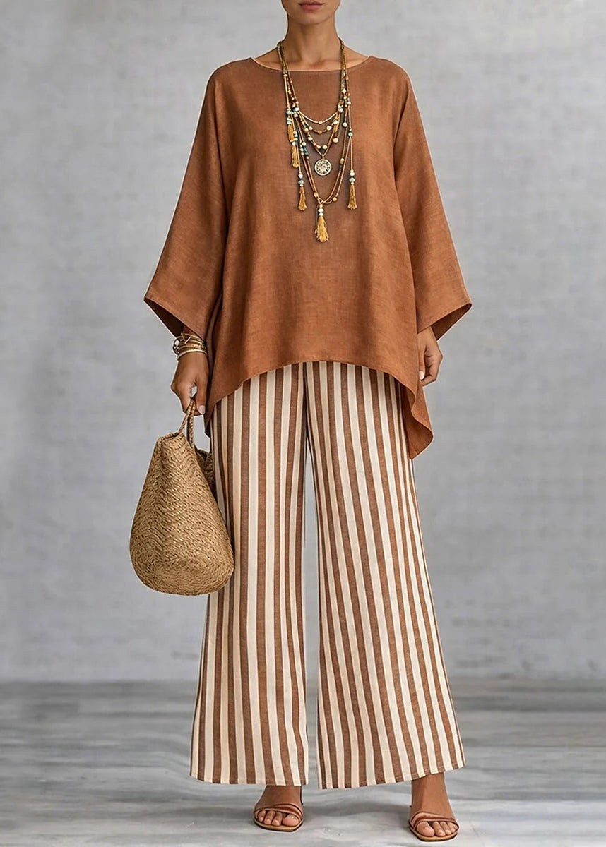 Women's Two-Piece Set Loose Fit O-Neck Top and Wide Leg Pants 4