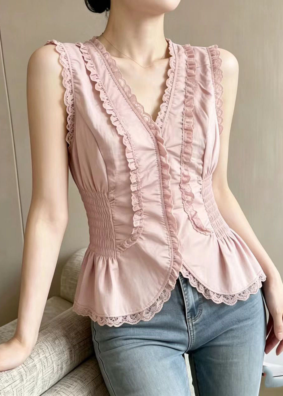 Women's V Neck Patchwork Lace Top Summer Style 4