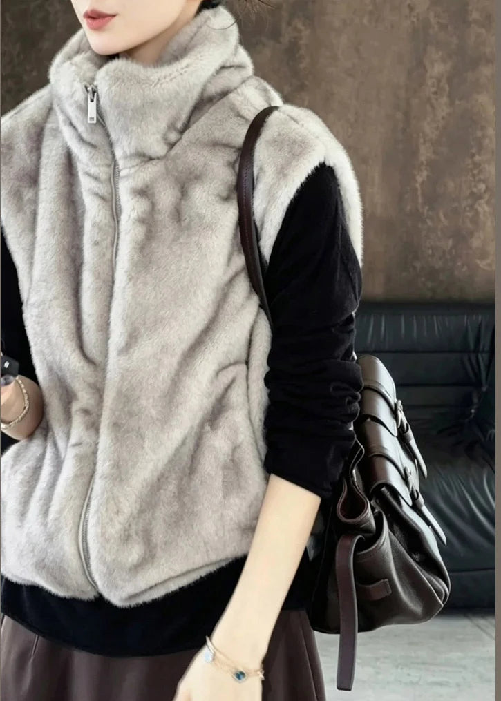 Women's Waistcoat Stand Collar Zippered Sleeveless 4