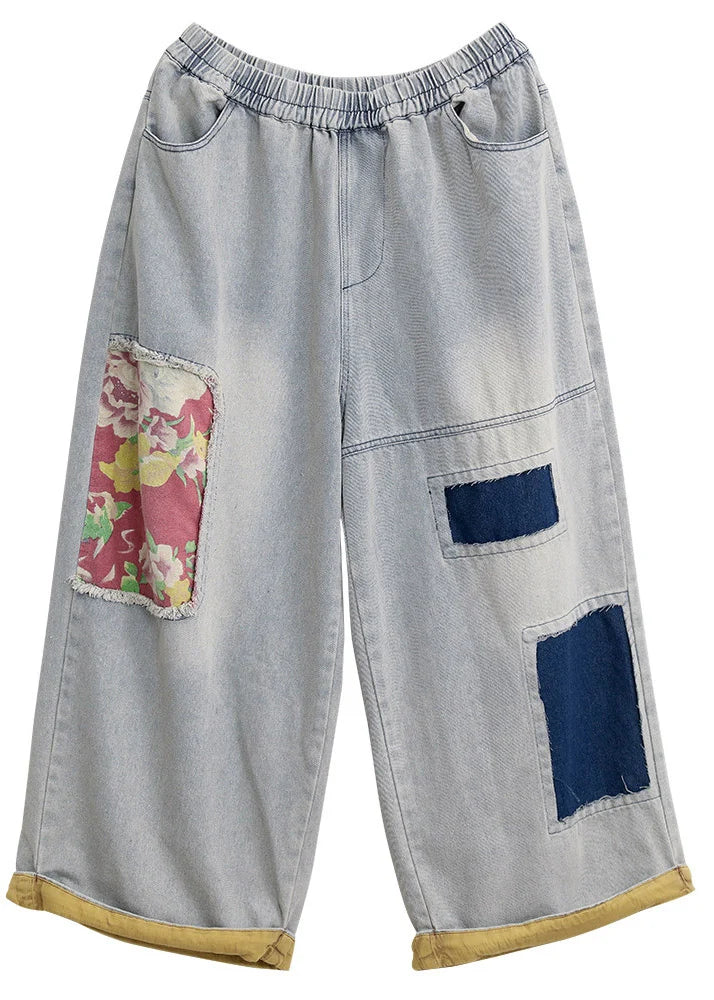 Women's Wide Leg Jeans with Elastic Waist and Patch Pockets 4