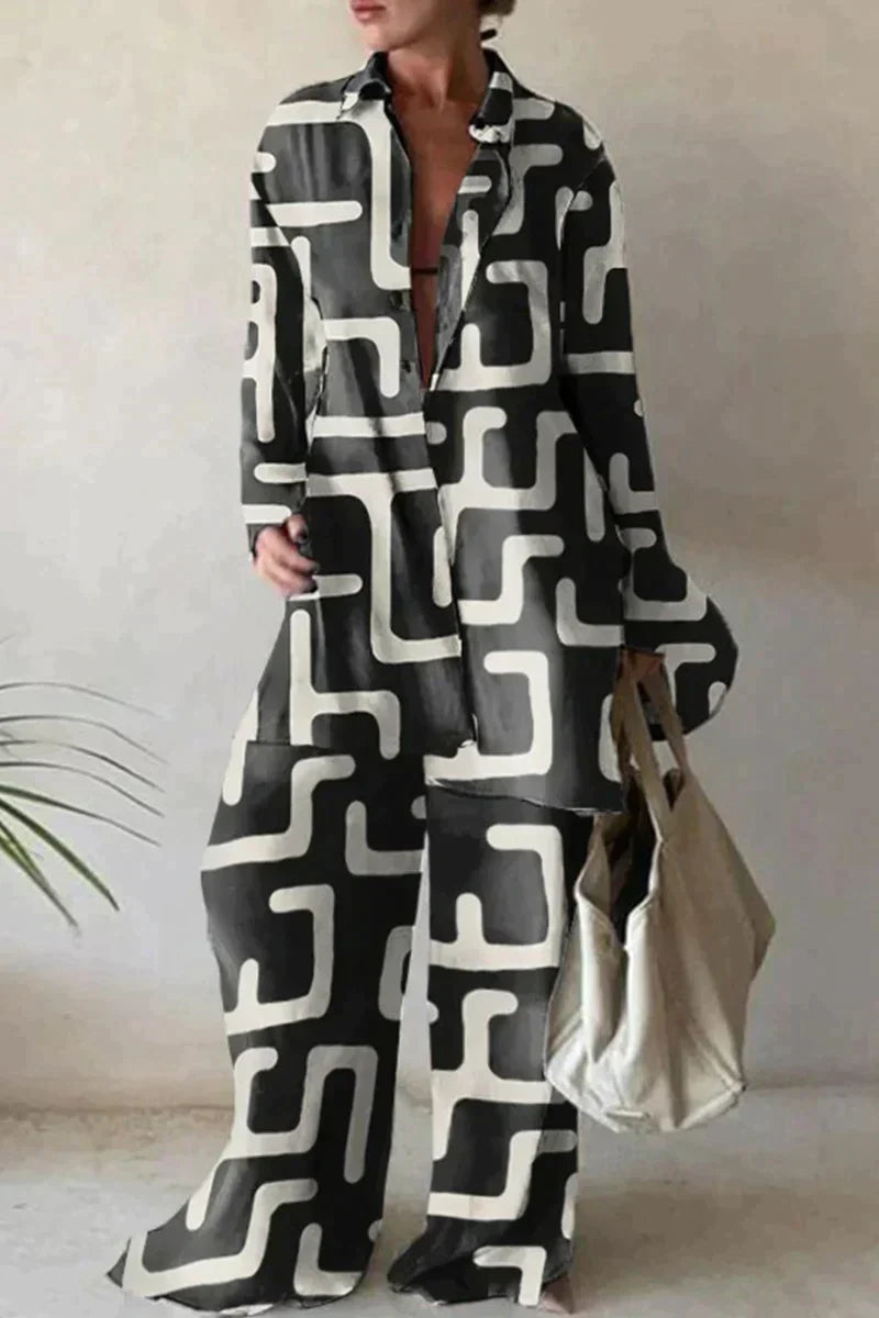 Women's 2-Piece Set Comfy Linen Look Trousers and Shirt