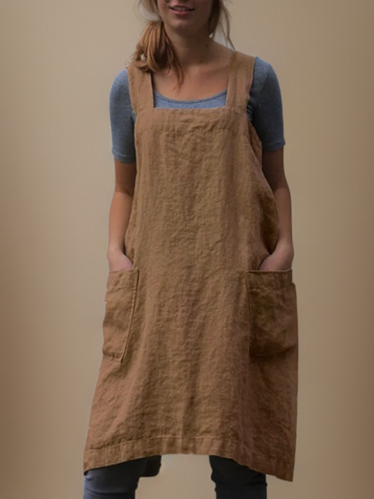 Women's Apron Dress Casual with Practical Pocket and Overcrossed Back