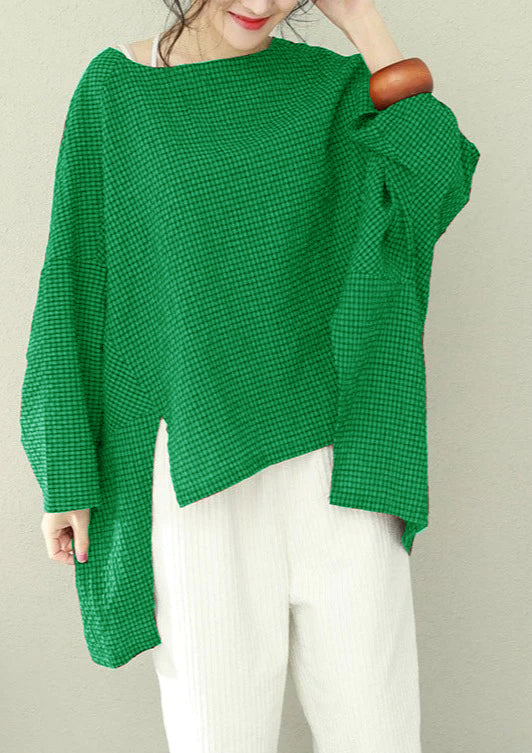 Women's Asymmetric Cotton Top with Checkered Pattern