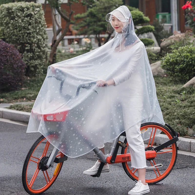 Women's Bicycle Rain Poncho Transparent Waterproof PVC