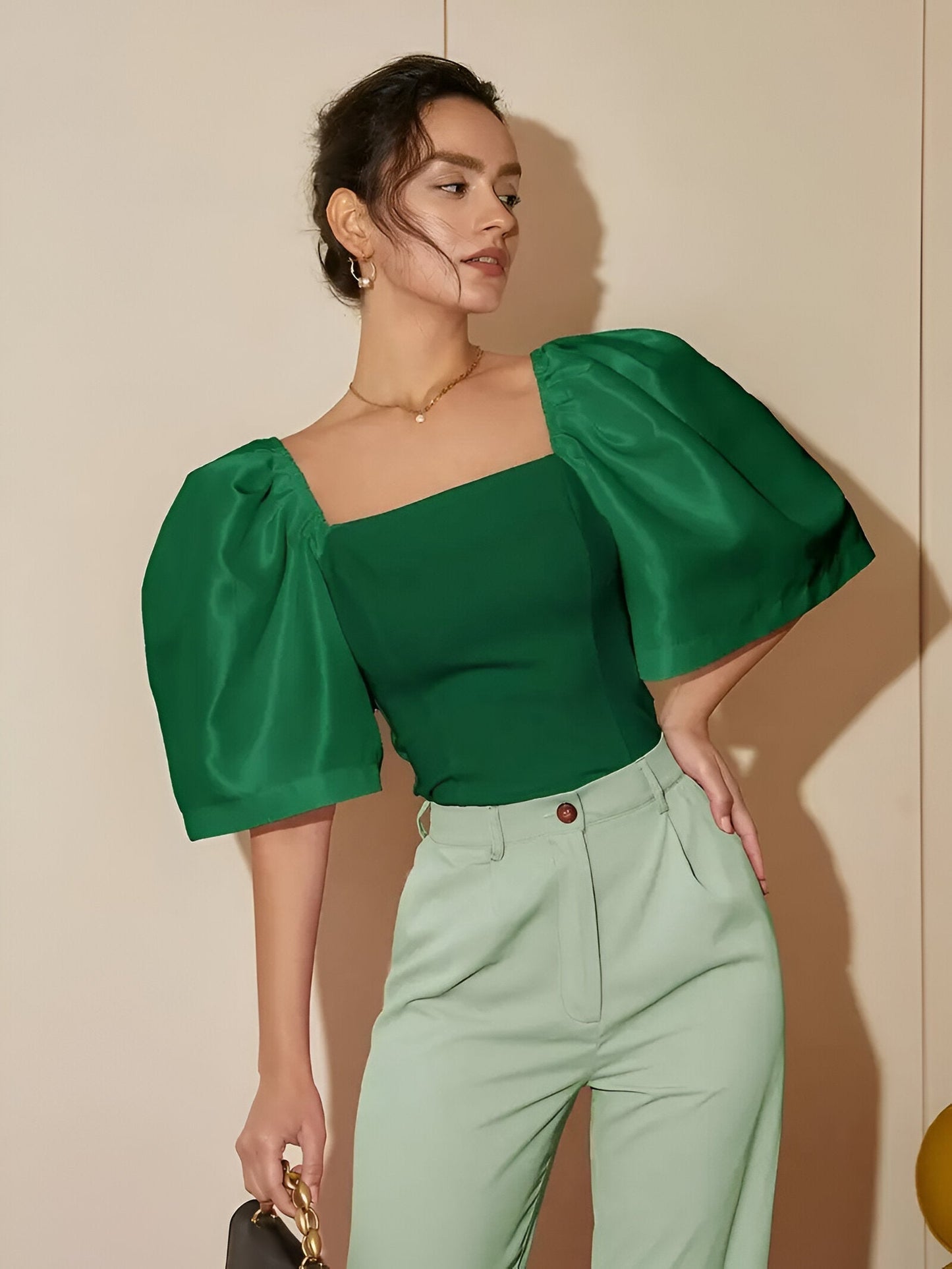 Women's Blouse Narrow With Square Neckline High Quality Fabric