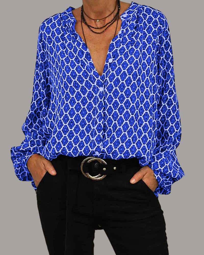 Women's Blouse V-neck Geometric Pattern Cotton Blend Informal