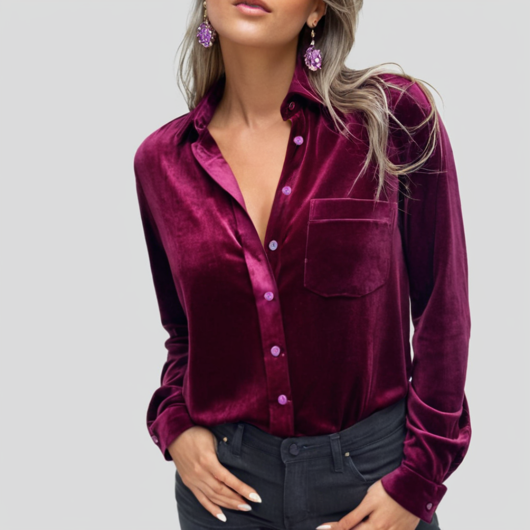 Women's Blouse Velvet Relaxed Fit Luxury Button Closure