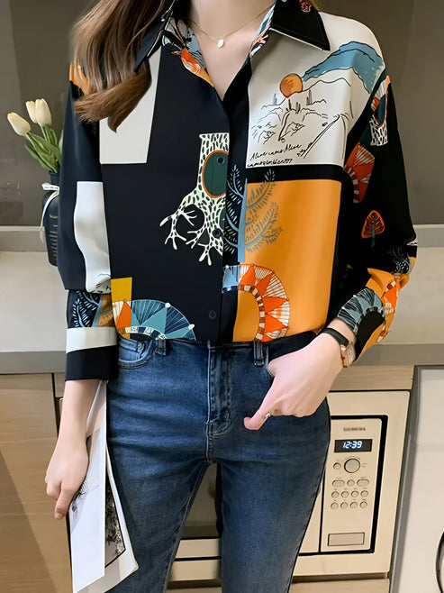 Women's Blouse Vintage Inspired With Print High Quality Fabric
