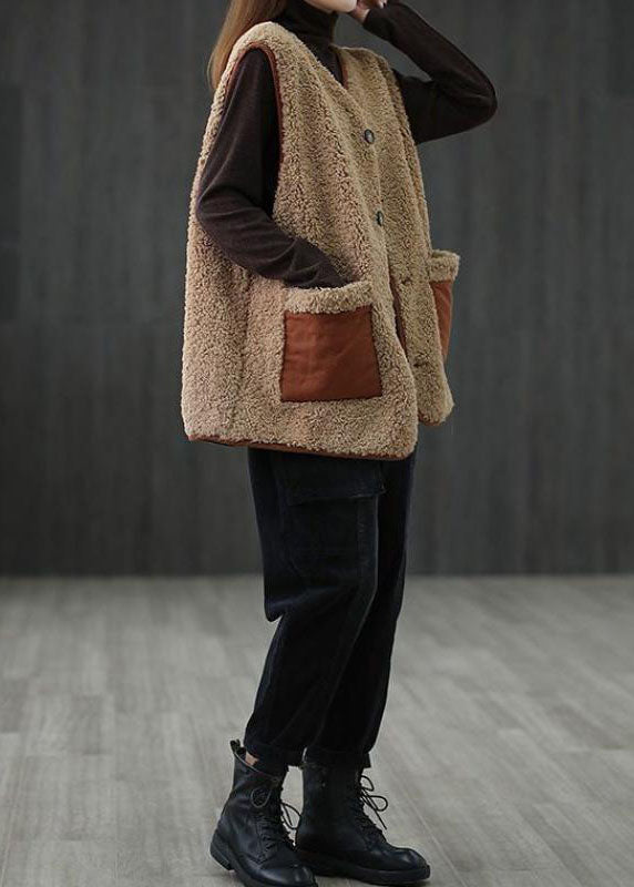 Women's Blouse Waistcoat with Buttons and Pockets in Khaki