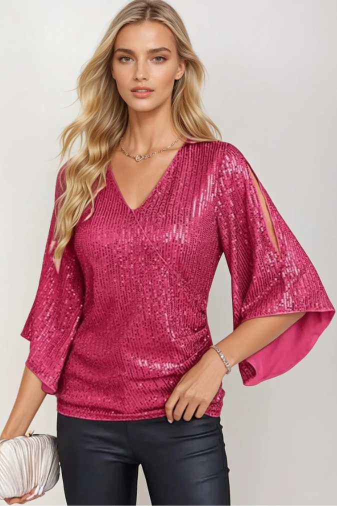 Women's Blouse With Wrap Design and Bell Sleeves