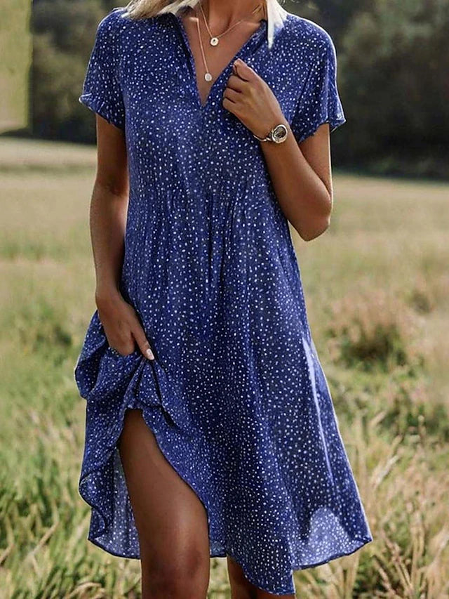 Women's Casual Dress With Floral Print and Reverses