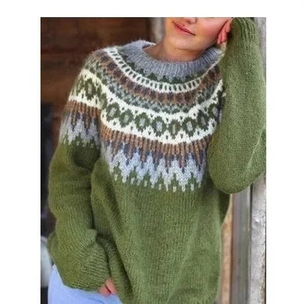 Women's Colour Block Sweater Round Neck Loose Fit High Quality Knit
