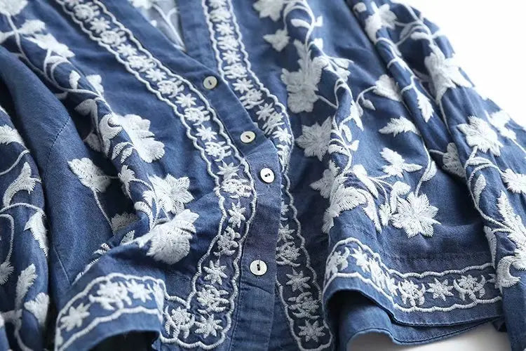 Women's Denim Blouse Boho Style