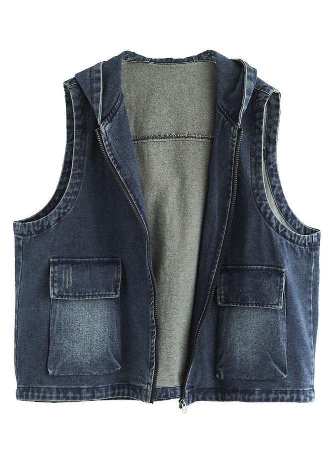 Women's Denim Sleeveless Cardigan with Zip Pockets
