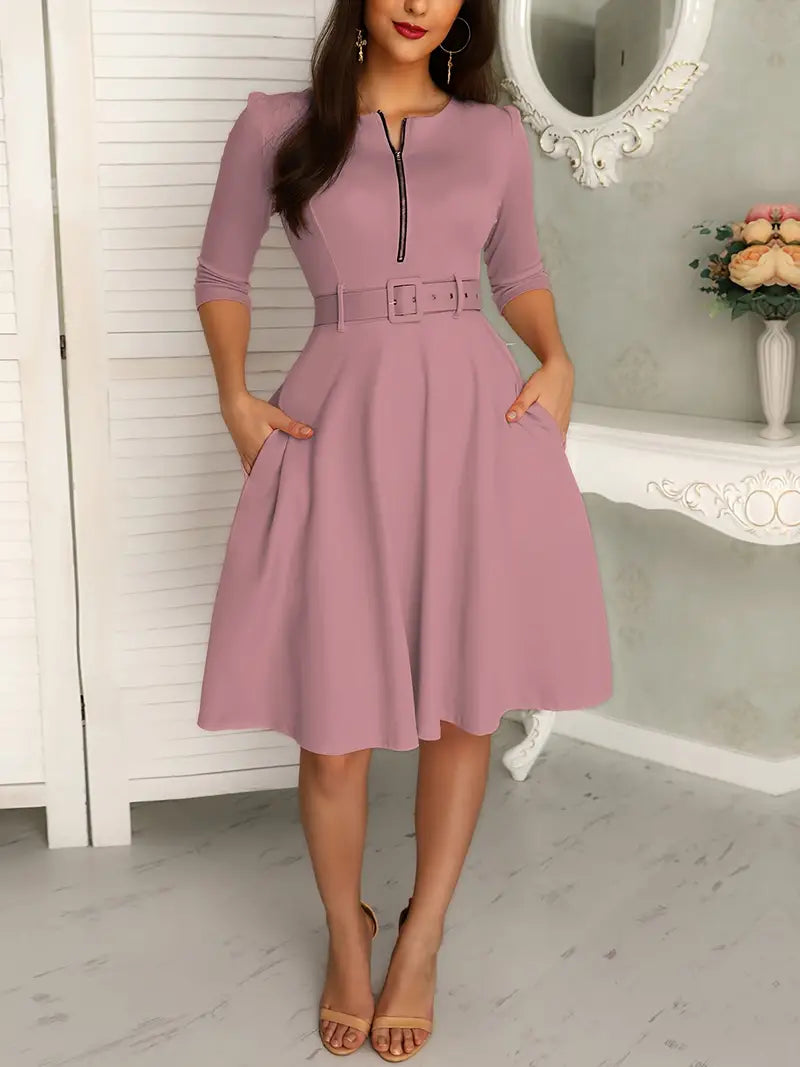 Women's Dress Circular Neckline with Zipper Suitable for Summer and Parties