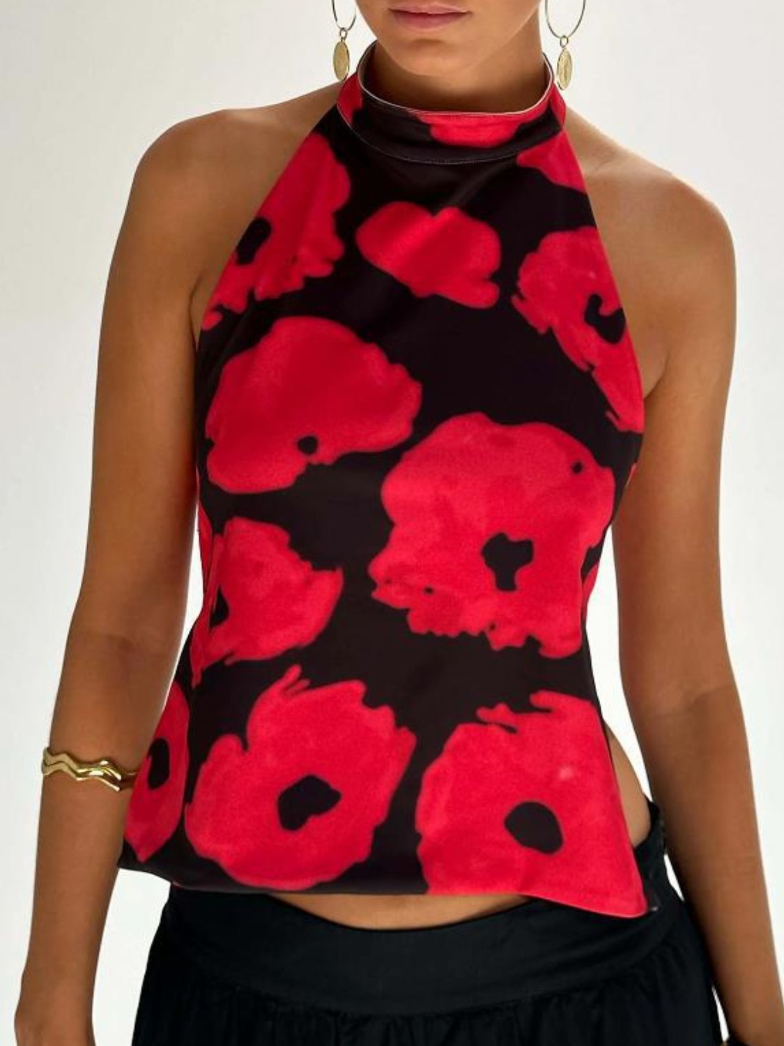 Women's Halter Top with Printed Design and Open Back