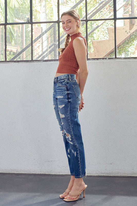 Women's High Waist Jeans Mom Fit Denim