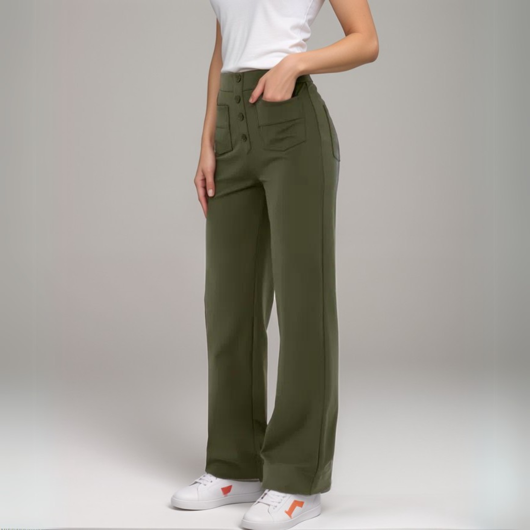 Women's High Waist Trousers Wide Leg Stretch Material