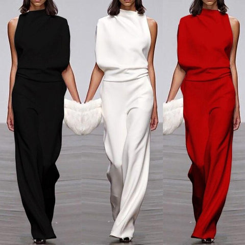 Women's Jumpsuit Festive Asymmetric With High Collar And Bare Shoulder