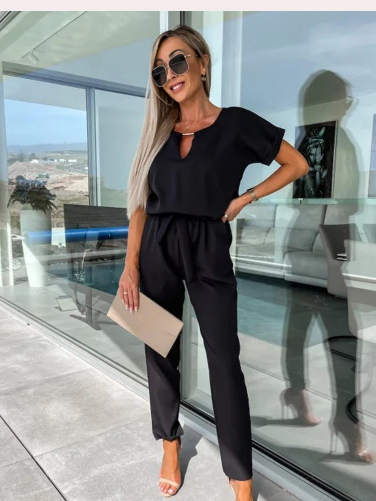 Women's Jumpsuit V-Neck Short Sleeves Festive Polyester