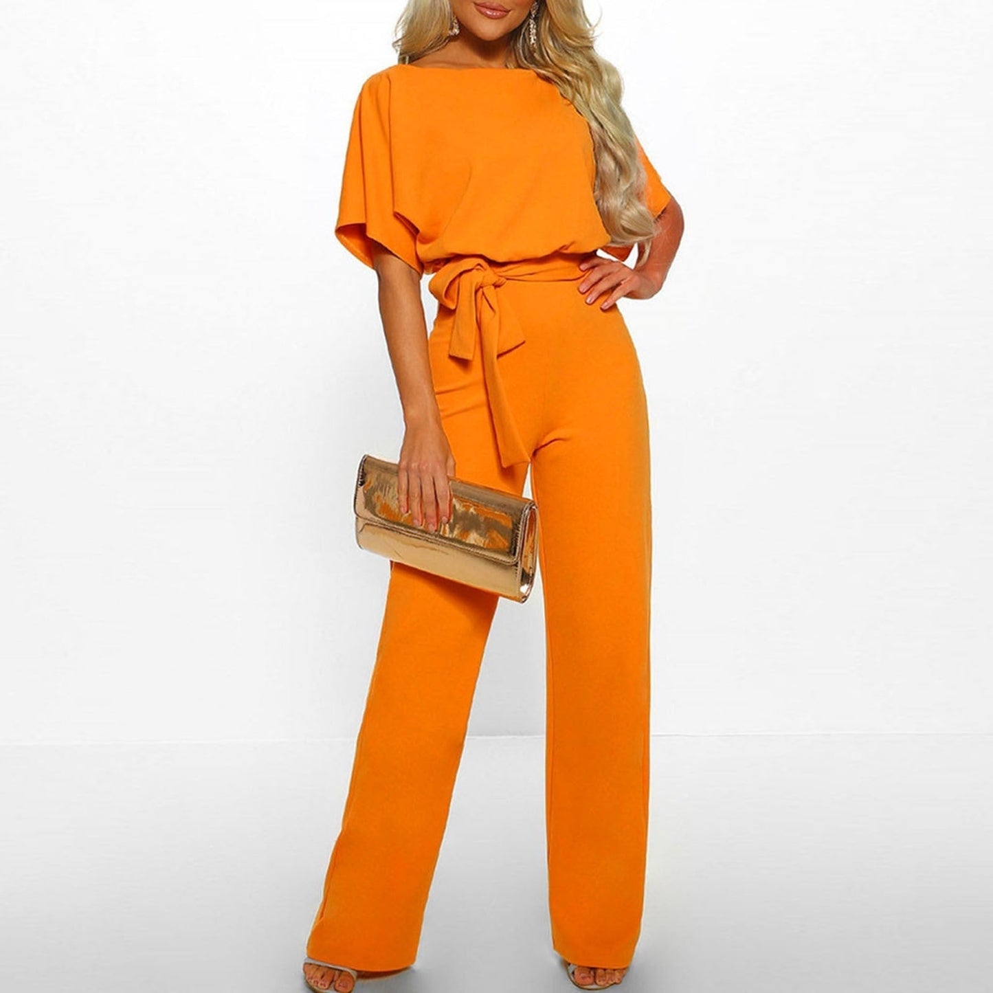 Women's Jumpsuit With Wide Legs And Lace-Up Waist Festive Black Polyester