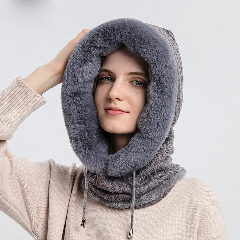 Women's Knitted Fur Hat Mask Set