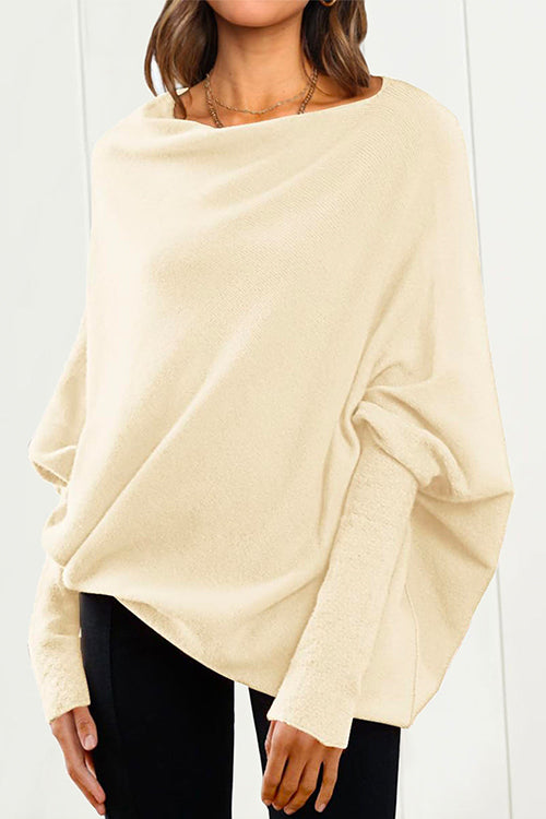 Women's Knitted Sweater with Bat Sleeves
