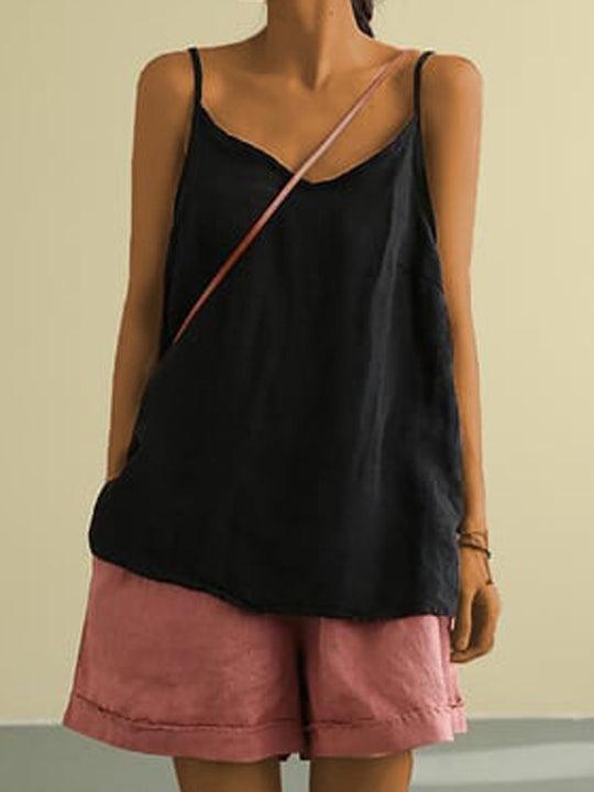 Women's Long Casual Airy Linen Look Spaghetti Straps Top