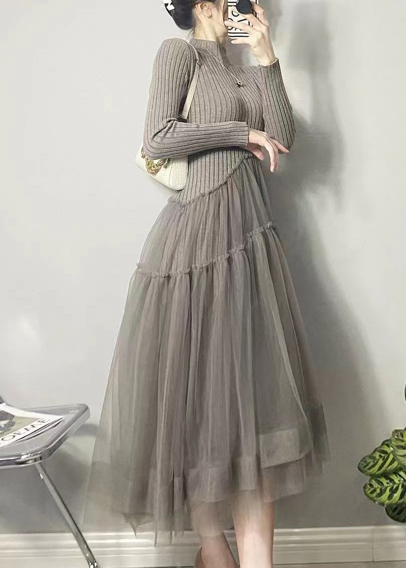 Women's Long Dress Asymmetric Tulle Patchwork