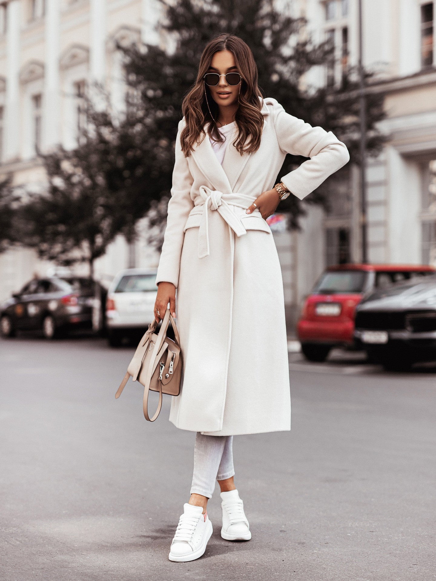 Women's Long Jacket with Belt for Winter Style