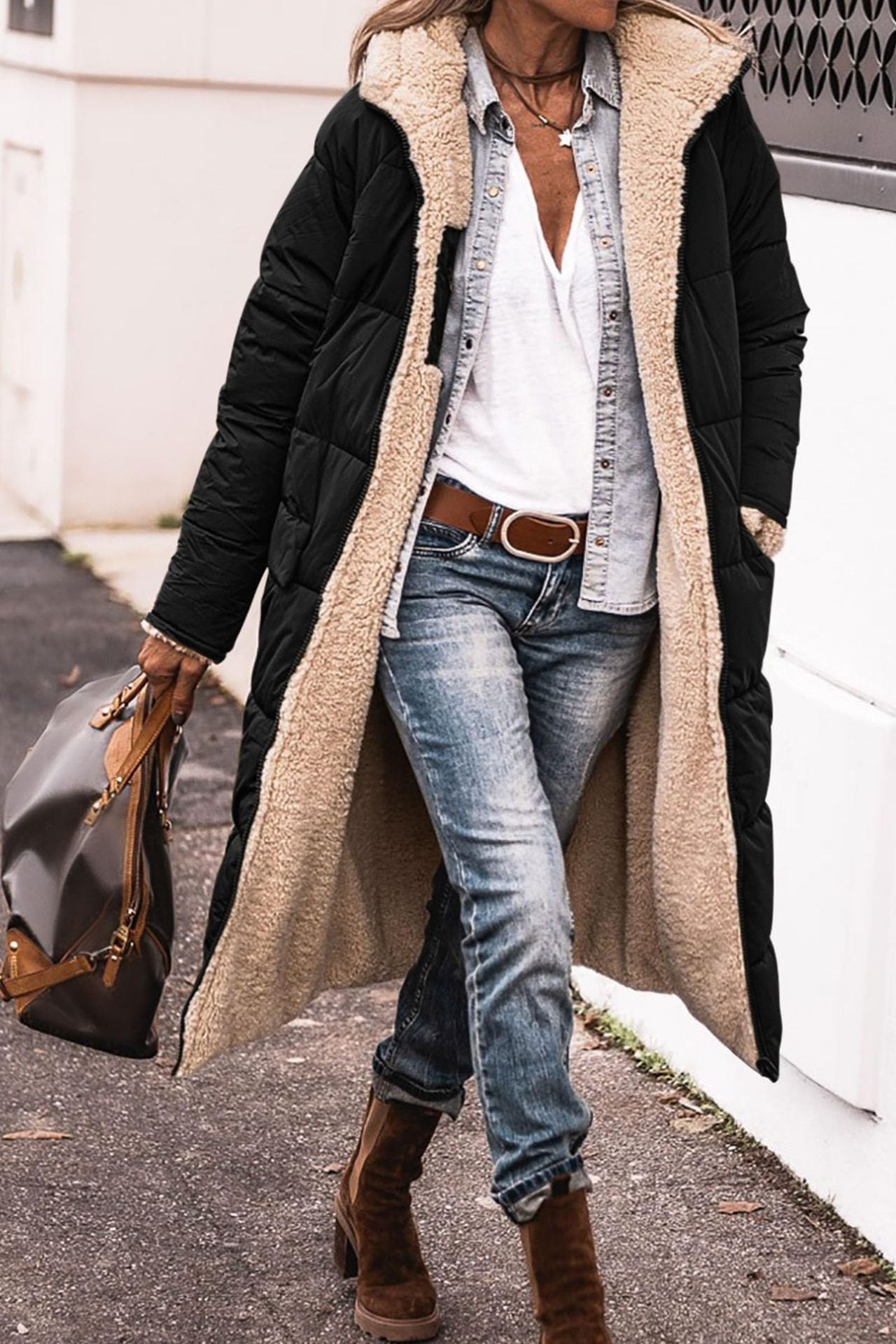 Women's Long Puffer Jacket Fur Lining