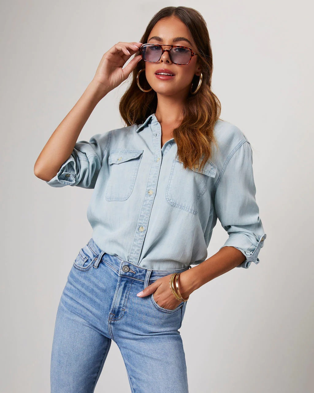 Women's Long Sleeve Cotton Blouse With Buttons Casual Style