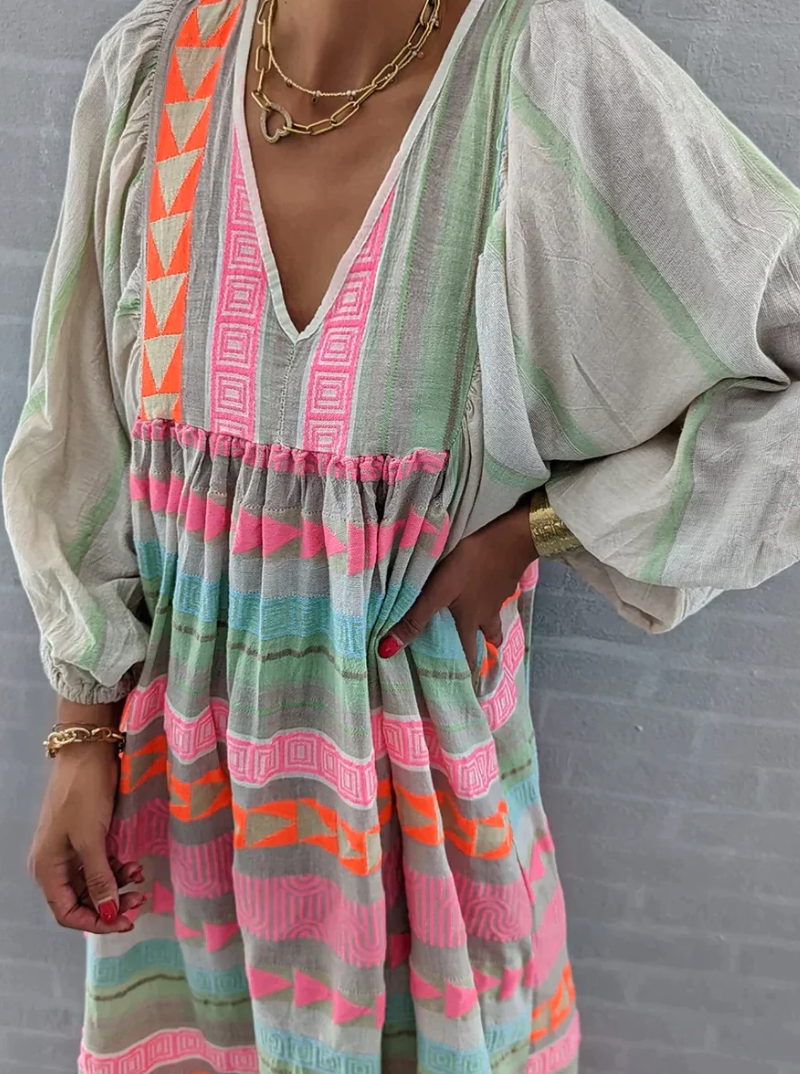 Women's Long Summer Dress Colourful Breathable Fabric Elegant Style