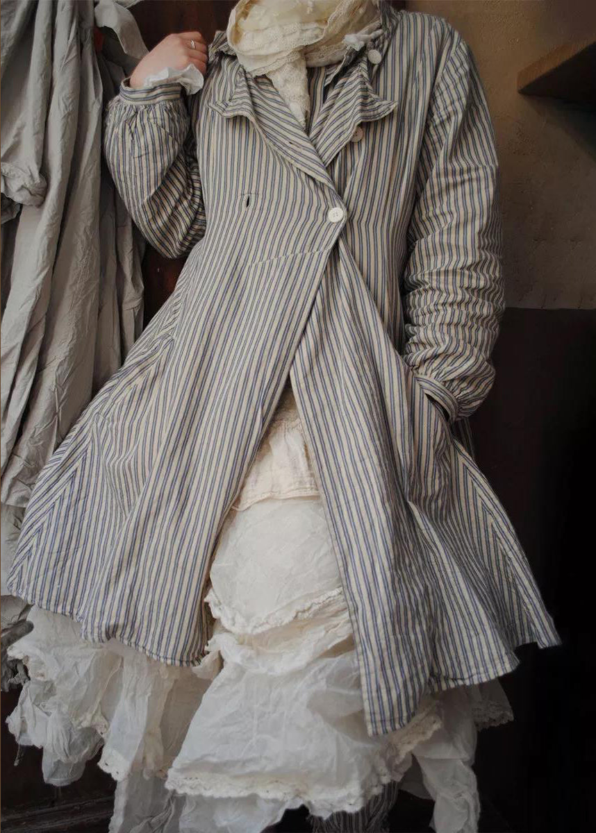 Women's Long-sleeved Striped Jacket with Button Pockets