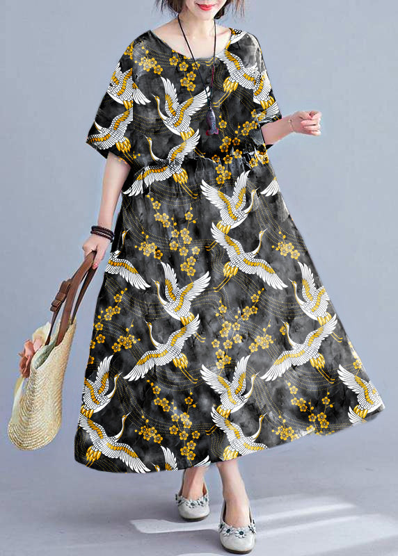 Women's Maxi Dress Bohemian Floral Print with Half Sleeves