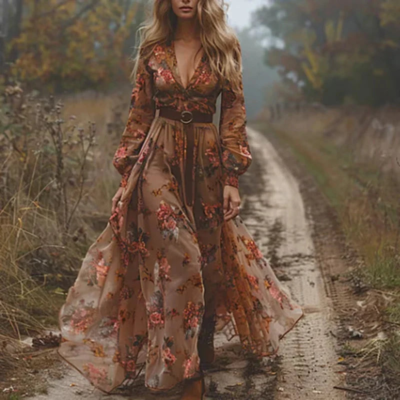 Women's Maxi Dress Boho Style with Long Sleeves