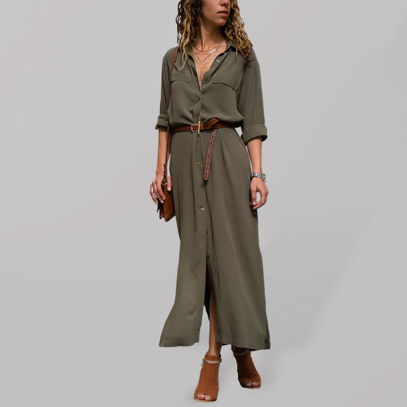 Women's Maxi Dress Long Sleeves With Collar