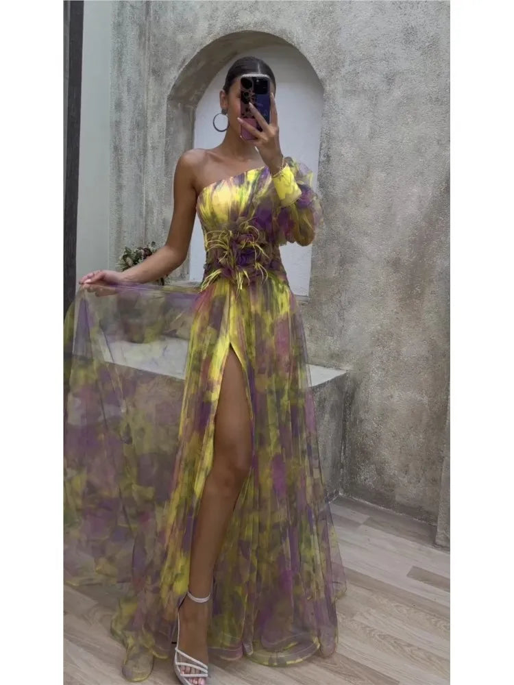 Women's Maxi Dress Off-Shoulder Floral Print Polyester