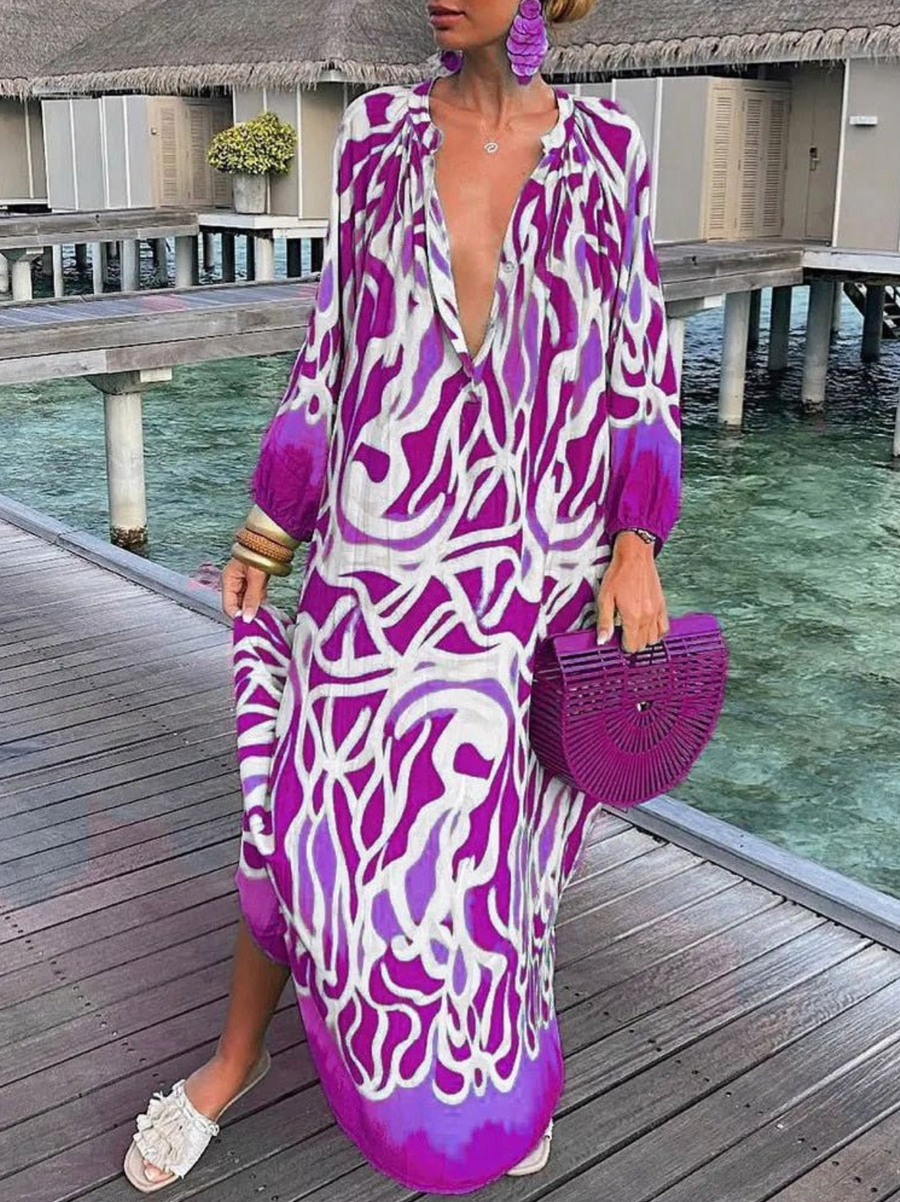 Women's Maxi Dress Oversized With Deep V-Neck Summer