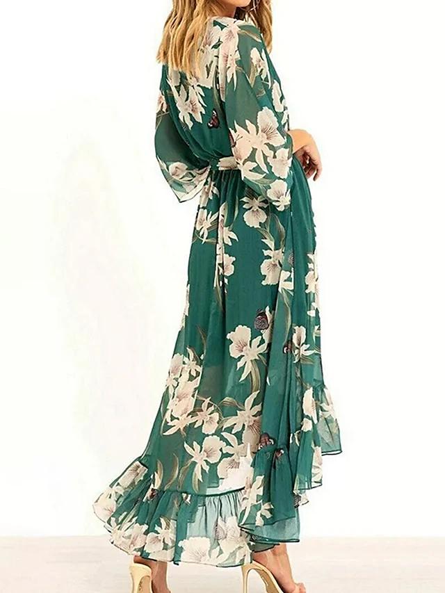 Women's Maxi Dress V-neck 3/4 Sleeves Luxury Fabric