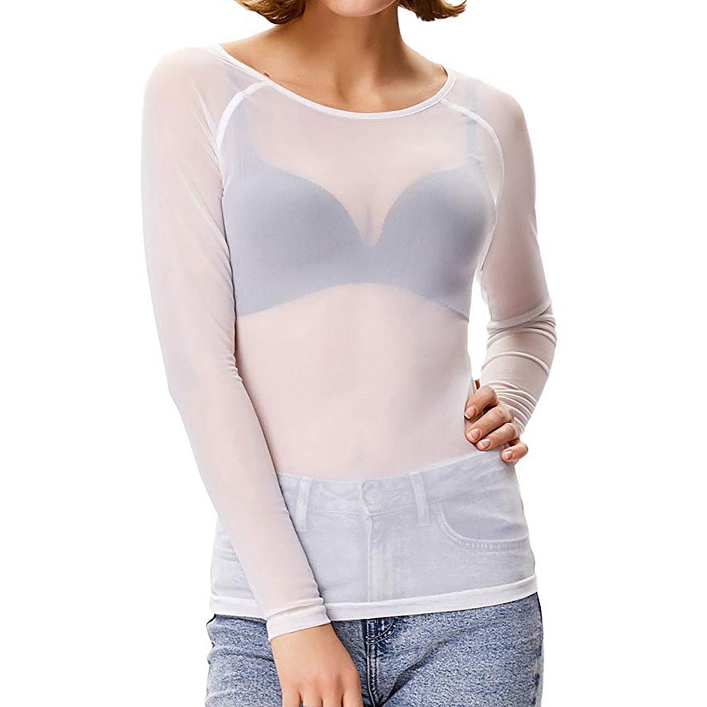 Women's Mesh Top Long Sleeves Transparent