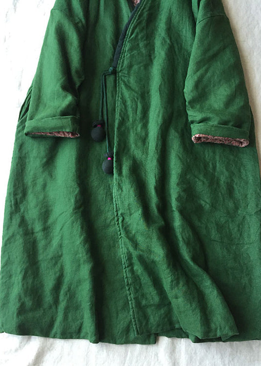 Women's Parka Long Jacket with V-neck and Buttons