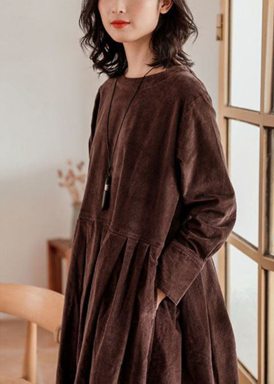 Women's Plus Size Corduroy Dress with Buttons and Pockets
