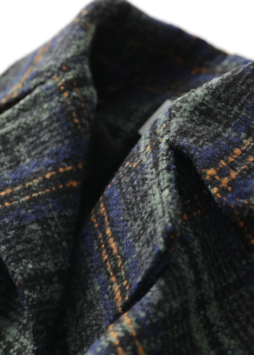 Women's Plus Size Wool Style Jacket with Peter Pan Collar and Plaid Pattern