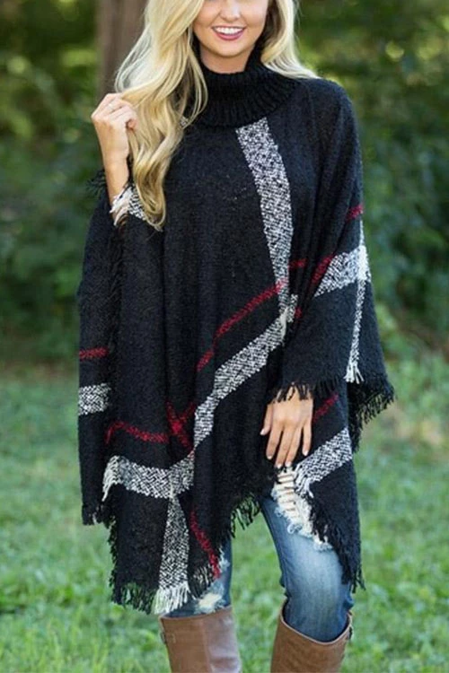 Women's Poncho Cape with Tassels and Collar