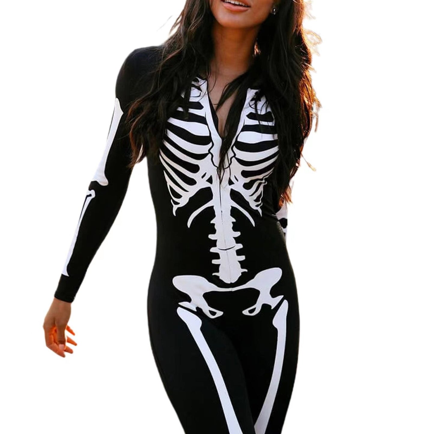 Women's Skeleton Costume With Creepy Print